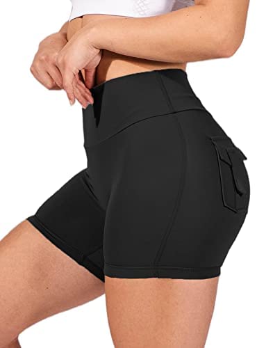 Womens High Waist Yoga Shorts Butt Lifting Breathable Workout Running Shorts with Pockets