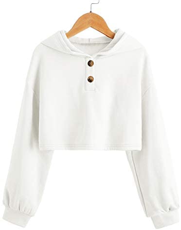 GAMISOTE Kids Girls Crop Tops Hoodie Button Up Casual Loose Active Short Pullover Sweatshirt