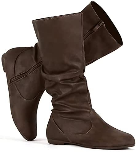 katliu Women's Slouchy Mid Calf Boots Zip up Flat Boots