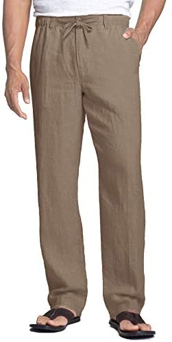 Men's Linen Pants Casual Elastic Waist Drawstring Beach Trousers