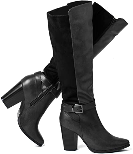 Women's Heeled Knee High Boots Zip Up High Chunky Heeled Boots