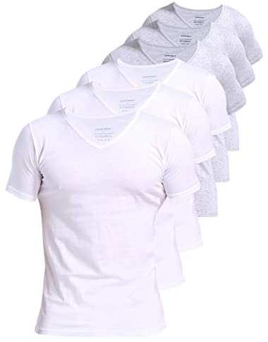 Men's 6-Pack Slim Fit Undershirts 100% Cotton Comfy V-Neck T-Shirts