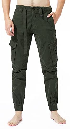 DGWZ Mens Elastic Waist Cargo Pants for Men Outdoor Hiking Relaxed Cotton Athletic Jogger Tapered Pants