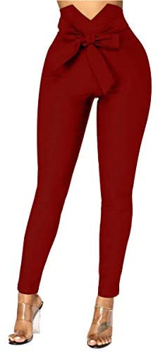 Women's Fashion Paper Bag Waist Pants Casual Bowknot High Waist Long Trousers