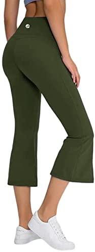 Women's High Waisted Capri Yoga Pants Workout Bootleg Tummy Control Split Hem Wide Leg Flare Crop Leggings
