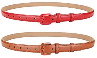Womens Leather Belt Skinny Belts for Jeans Pants 2pcs pack
