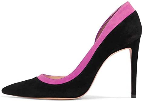 FSJ Women Elegent Pointed Toe Faux Suede Office Dorsay Pumps High Heels Slip on Dress Shoes Size 4-15 US