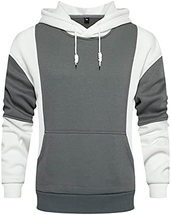 Men's Fashion Color Block Hoodies Heavyweight Pullover Drawstring Sweatshirts Winter Fall Tops
