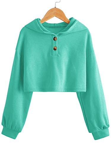 GAMISOTE Kids Girls Crop Tops Hoodie Button Up Casual Loose Active Short Pullover Sweatshirt