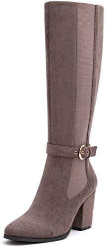 Women's Heeled Knee High Boots Zip Up High Chunky Heeled Boots
