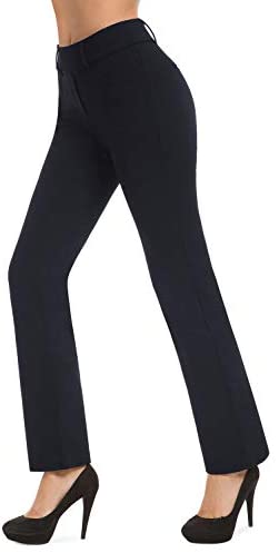 Women’s Bootcut Pull-On Dress Pants Office Business Casual Yoga Work Pants with Key Pocket Straight Leg
