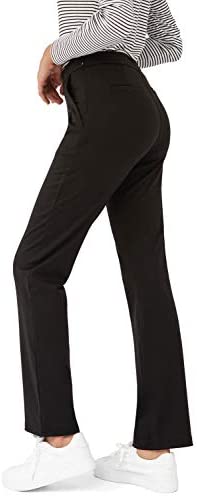 Womens Casual Pants for Work Side Zipper with Pleated Pockets Straight Leg