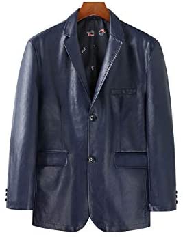 Men's Classic Slim Fit Leather Blazer Fashion Notched Lapel PU Leather Jacket