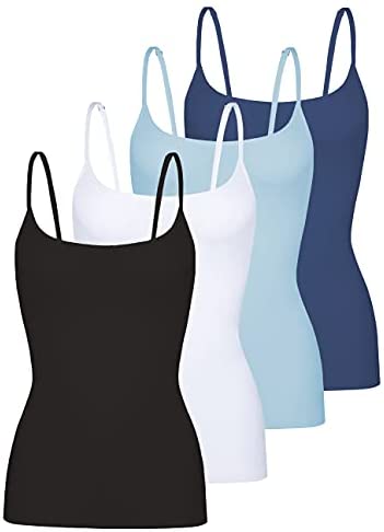 Women's 4-Pack Slim-Fit Camisoles Cotton Adjustable Spaghetti Strap Top Underwear