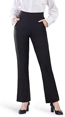 Yoga Dress Pants for Women Bootcut Stretch Work Pants Pull-on Bootleg Pants with Pockets