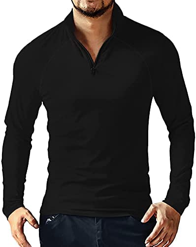Men's Quarter Zip Long Sleeve Polo Shirt V Neck Casual Basic Slim Fit Cotton Shirts Tops