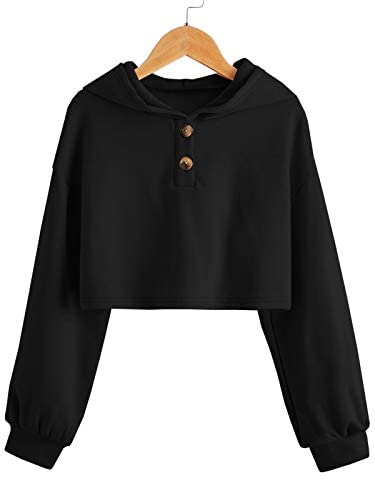 GAMISOTE Kids Girls Crop Tops Hoodie Button Up Casual Loose Active Short Pullover Sweatshirt