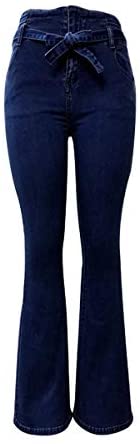 Women's Classic Bell Bottoms Bowknoted High Rise Flared Bottom Fashion Casual Long Denim Pants