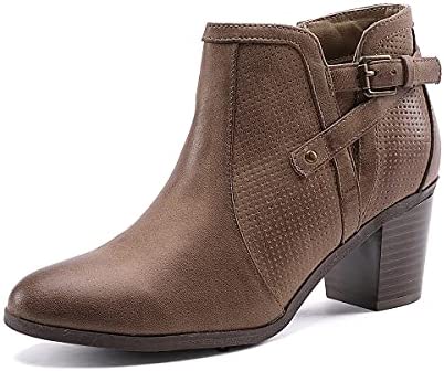 EETTARO Women's Chunky Heel Ankle Boots Fashion Pointed Toe Booties Side Zipper Buckle Shoes