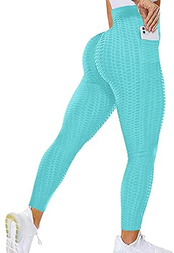 Women's Bubble Hip Butt Lifting High Waist Leggings Honeycomb Textured Tummy Control Yoga Pants Pocket Sport Tights