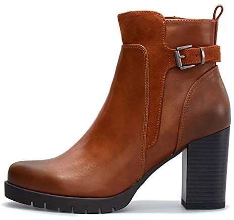 mysoft Womens Ankle Boots Chunky High Heel Zipper Boots