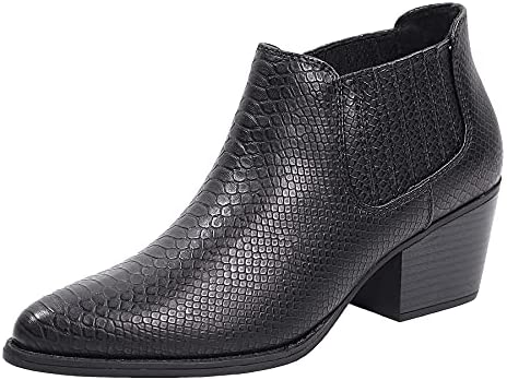 EETTARO Women's Block Heel Ankle Boots Pointed Toe Slip On Booties Elastic Gore Leather Shoes