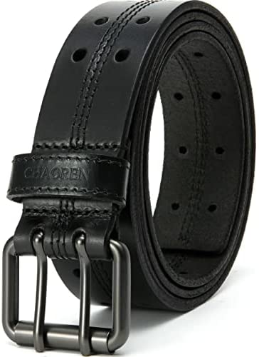 Leather Work Belt, CHAOREN Double Prong Leather Belts for Men Heavy Duty 1 1/2", Mens Casual Belts for Jeans