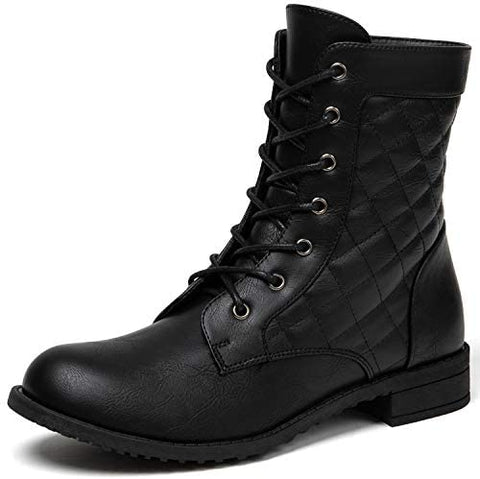 katliu Women's Military Combat Boots Lace Up Ankle Boots
