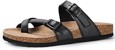 mysoft Women's Cork Footbed Sandal Slip On, Double Buckle Slide Sandals with +Comfort Arch Support