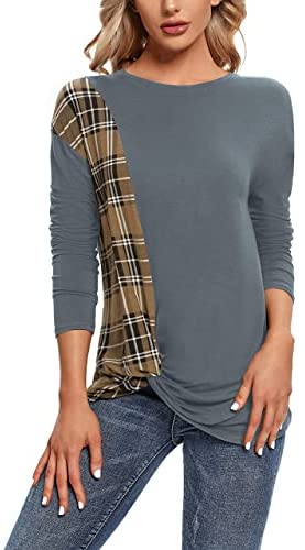 Urban CoCo Women's Hem Kink T-Shirt Long Sleeve Crew Neck Top