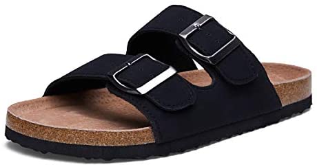 mysoft Womens Slide Sandals Cork Footbed，2 Straps Adjustable Buckle Slip on Sandals with +Comfort Arch Support