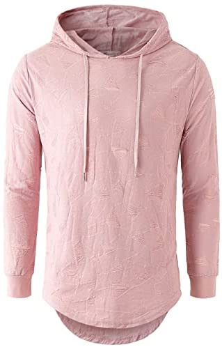 KLIEGOU Men's Hipster Hip Hop Hoodie Hole Tshirt 1705-2…