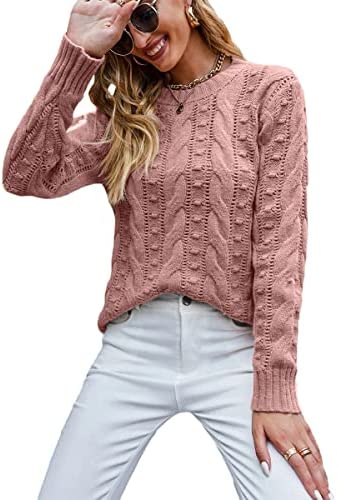 Sweaters for Women Crew Neck Hinge Flowers Cable Knit Pullover Autumn and Winter Sweater
