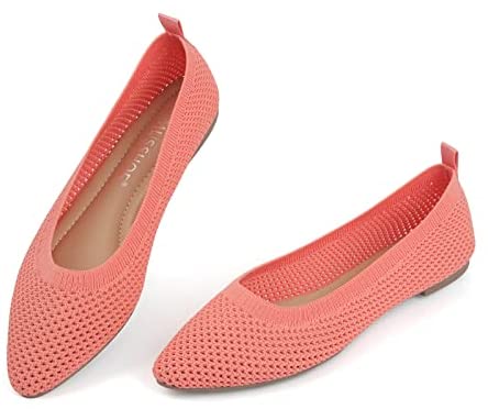 MUSSHOE Flats for Women Mesh Knit Comfortable Women's Flats Memory Foam Slip on Pointed Toe Flats Shoes Women