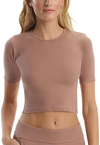 Women’s Short Sleeve Workout Crop Tops Classic Crewneck Fitted Yoga Running T Shirts