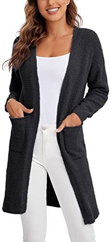 Women's Long Sleeve Chunky Open Front Sweater Cardigan Coat with Pockets
