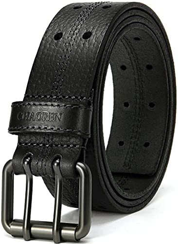 Leather Work Belt, CHAOREN Double Prong Leather Belts for Men Heavy Duty 1 1/2", Mens Casual Belts for Jeans