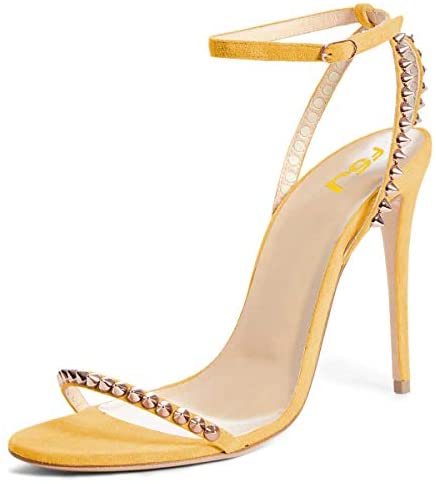 FSJ Women Rivets Studded Ankle Strap Sandals Fashion Open Toe High Heels Stilettos Summer Shoes Size 4-15 US