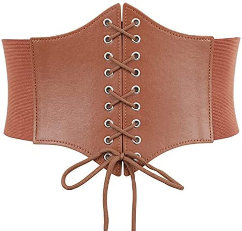 Black Corset Waist Belt for Women, Wide Elastic Tie Waspie Belt for Dresses 4.7inch