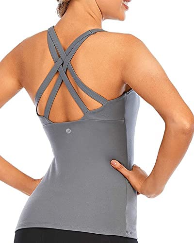 Womens Running Criss Cross Yoga Tank Top Workout Sleeveless Top with Built-in Bra