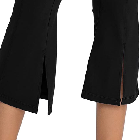 Women's High Waisted Capri Yoga Pants Workout Bootleg Tummy Control Split Hem Wide Leg Flare Crop Leggings