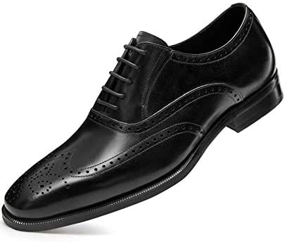 FRASOICUS Men’s Dress Shoes with Genuine Leather in Classic Brogue Elastic Band Oxford Formal Shoes for Men