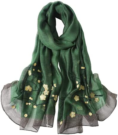 WINCESS YU Women Mulberry Silk Scarf Long & Large Embroidered Floral Pattern Shawl and Wraps Neckerchief for Hair & Neck