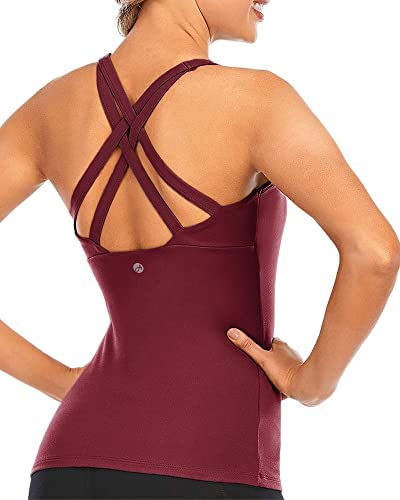 Womens Running Criss Cross Yoga Tank Top Workout Sleeveless Top with Built-in Bra