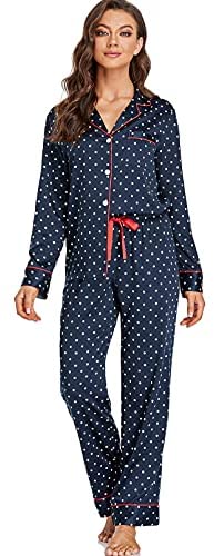 Women's Satin Pajama Set 2-Piece Sleepwear Loungewear Long Sleeve Button Down PJ Set