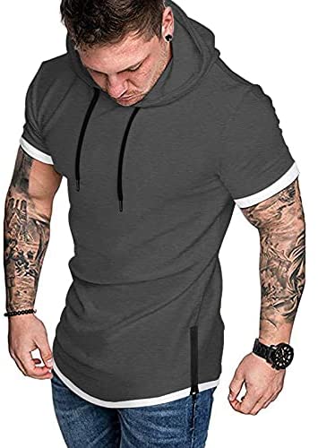 iWoo Mens Hooded T-Shirts Casual Lightweight Workout Hoodie Long/ Short Sleeve Hoodies Pullover Tee Tops Double Zips