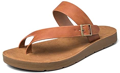 mysoft Women's Slide Sandals Comfortable Flip Flops Buckle Toe Ring Sandals with Adjustable Straps