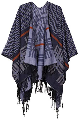 Women's Printed Tassel Open front Poncho Cape Wrap Shawl