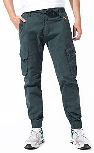 DGWZ Mens Elastic Waist Cargo Pants for Men Outdoor Hiking Relaxed Cotton Athletic Jogger Tapered Pants