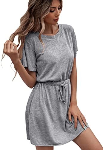 Casual T-Shirt Mini Dress Crew Neck Short Sleeve Summer Soft Loose Swing Dresses